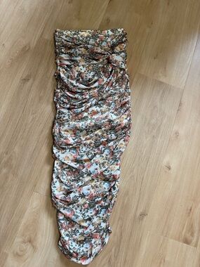 emory park Floral Ruched Midi Dress in White, Pink, Brown